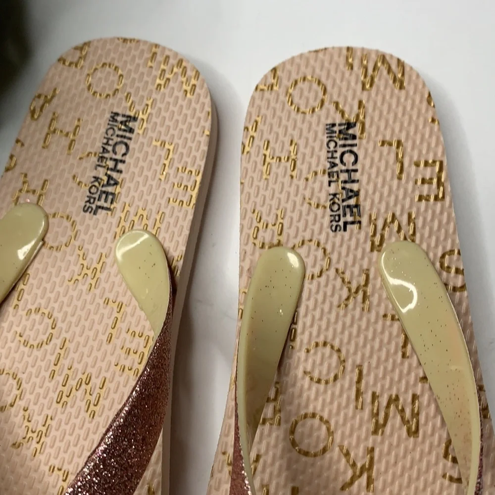 Michael Kors Blush Rose Gold Glitter Flip Flops